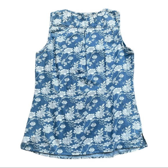 POMODORO blue & white floral pleated front sleeveless tank top NWT Small - Picture 7 of 10